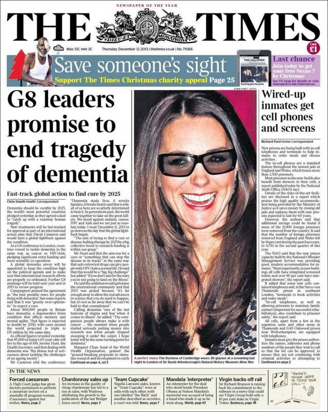 G8領導人誓言打擊失智（20131212 泰晤士報）