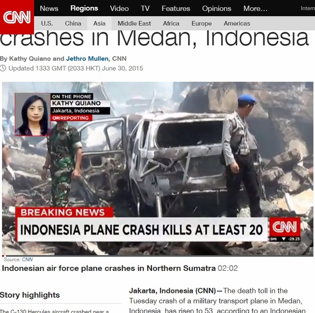 印尼軍機墜毀市區 113人恐全罹難