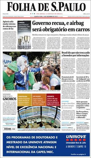 巴西政府不再推遲安全氣囊法案（20131218 聖保羅頁報）