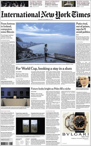 里約貧民窟套房提供世界盃粉絲出租（20131223 紐約時報國際版）