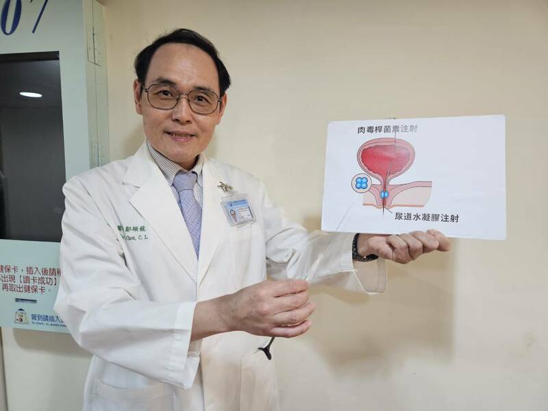 中醫大北分院泌尿科主任鄒頡龍23日介紹緩解尿失禁的2種方式,包括水凝膠手術與肉毒桿菌。(Photo by 呂翔禾/台灣醒報)
